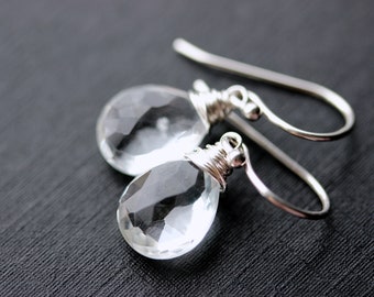 White Topaz Earrings, Sterling Silver April Birthstone, Clear Topaz Gemstone Earrings, Minimalist Jewelry, Leverback or Earwire