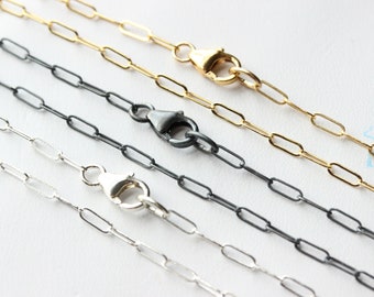 Sterling Silver Paperclip Chain Necklace, Lightweight Rectangle, Layering, Anklet, Bracelet, Choker, Gold Filled, Oxidized, Add a Pendant