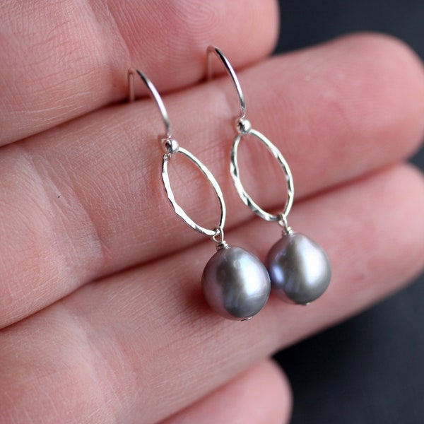 Pearl Earrings, Gray Pearl Drop Earrings, Sterling Silver or Gold Filled Earrings, Freshwater Pearls, Leverback or Earhook