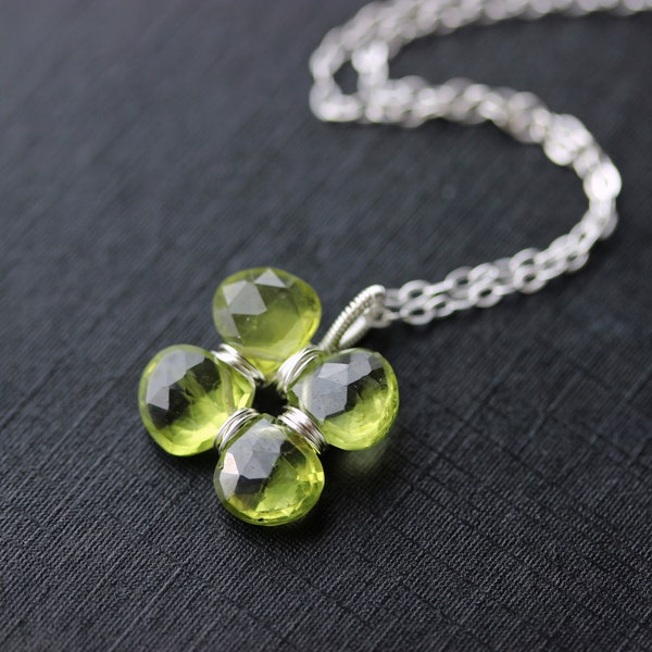 Four Leaf Clover Necklace, Wire Wrapped Shamrock Pendant, Saint Patricks Day Jewelry, St Paddy’s Necklace, Lucky August Birthstone Necklace