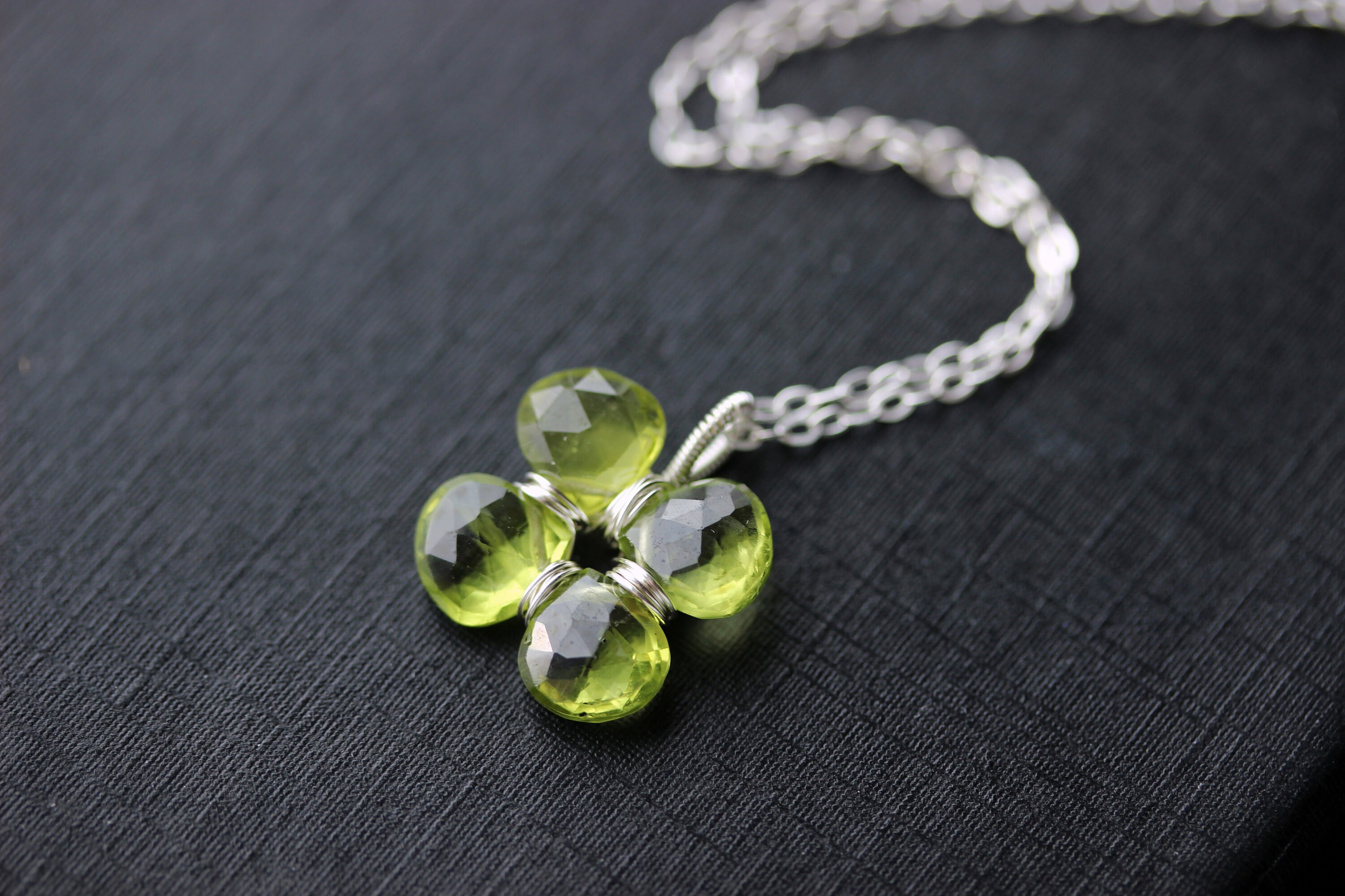Sterling Silver and Natural Peridot Four Leaf Clover Necklace -  Norway