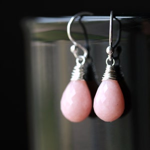 Pink Opal Earrings, Sterling Silver Briolette Drop Earrings, October Birthday Gift, Leverback or Earhooks