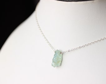 Aquamarine Necklace, Sterling Silver, Green Aquamarine Necklace, March Birthstone Jewelry, Blue Aquamarine Necklace, Raw Gemstone Necklace