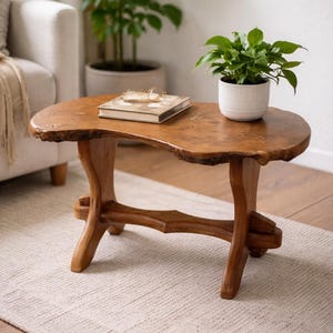 Mesa baja rústica de madera maciza – Mesa auxiliar de madera hecha a mano