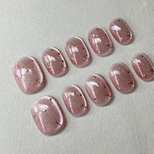 24 Stück Mandelglitter Falsche Nägel – Rosa Katzenaugen-Design, Mittellang, Full Cover Für Frauen & Mädchen
