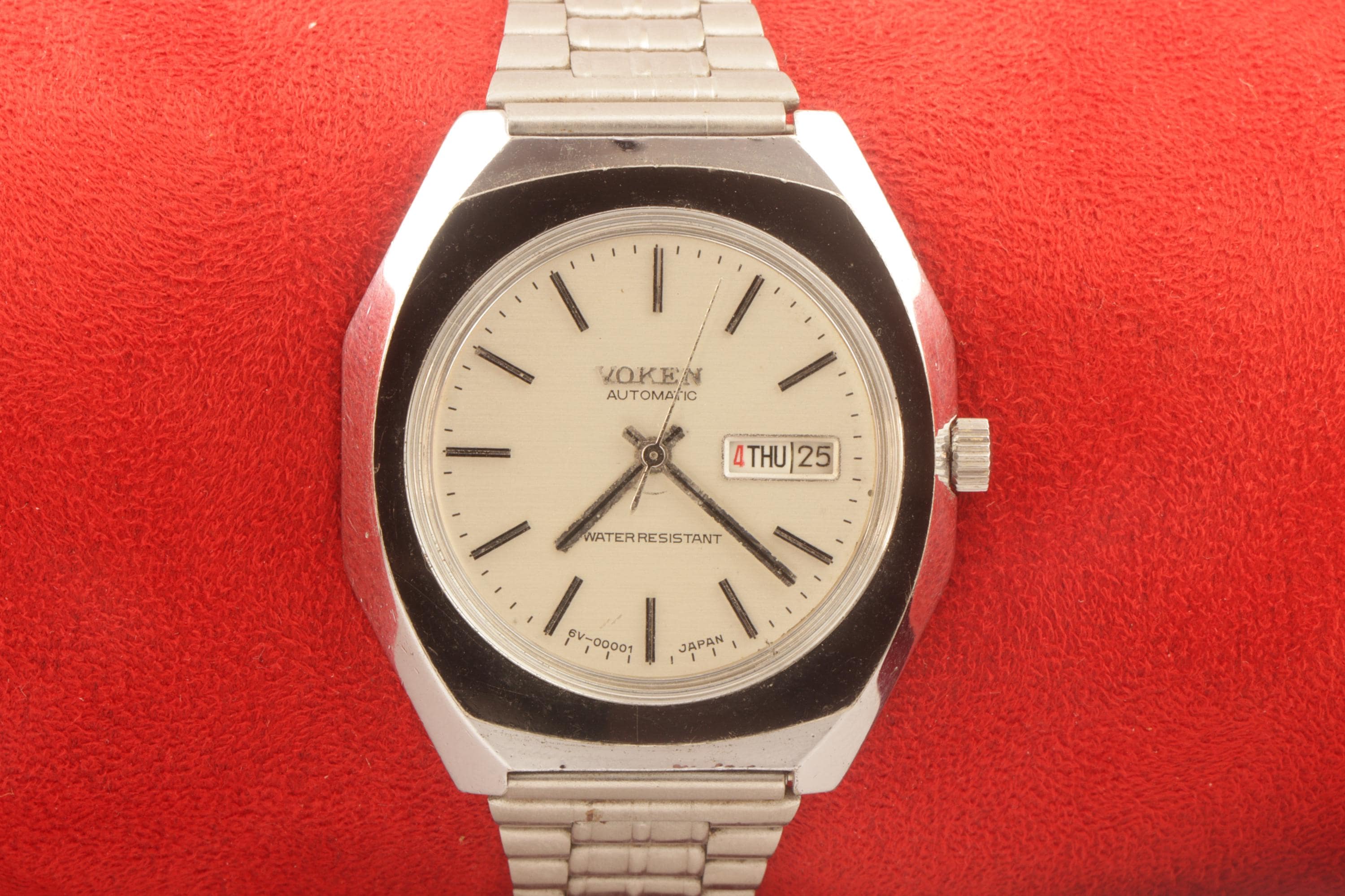 Vintage VOKEN Automatic Mens WHITE DIAL Japan Working Wrist Watch
