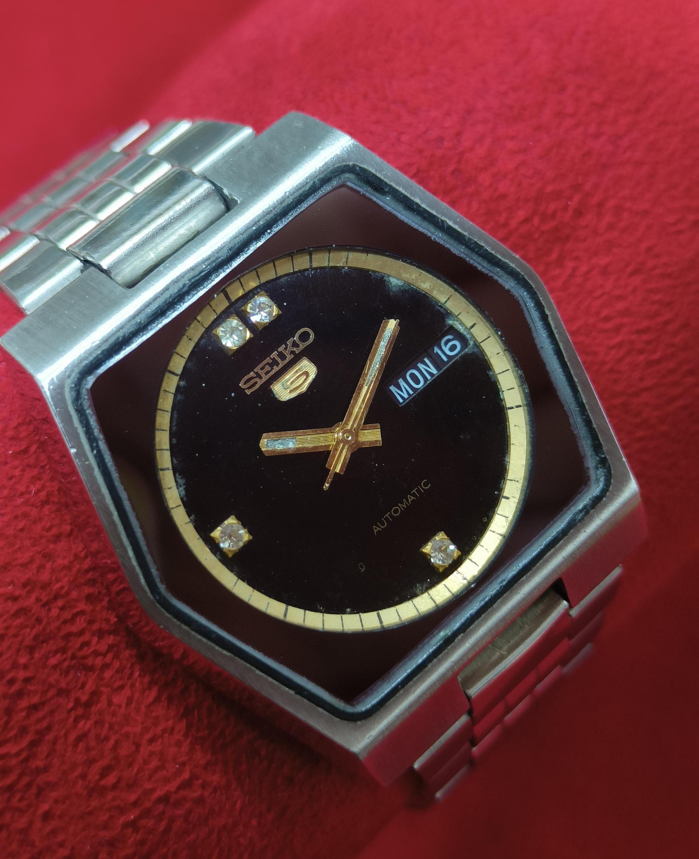 Used Seiko 5 6309A Wrist Watch Black Dial 38mm Serviced Recently