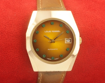 vintage original LOUIS ROSSEL automatic mens SWISS working wrist watch..rare dial all original NO45