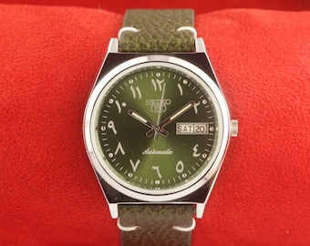 a*y様 SEIKO 5 セイコー5 自動巻き 腕時計 ミントグリーンアラビア数 ヴィンテージ セイコー5 ゴールデングリーンアラビア文字盤 メンズ