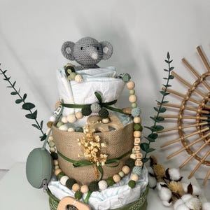 Torta di pannolini neutra, verde elefante, regalo per la nascita, regalo per neonati neutro, per maschietto e femminuccia, regalo per la festa del neonato