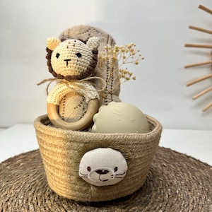 Baby Geschenkkorb Unisex, Löwe Korb mini, Löwe mit Babydecke