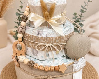 Personalized Diaper Cake | Handmade Baby Shower Gift | Baby Shower Gift for Boys and Girls (Unisex) | Diaper Cake with Name | Elephant