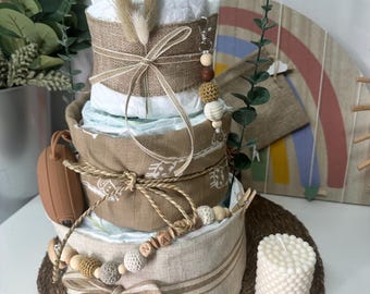 Boho Lion Diaper Cake, Unisex Diaper Cake, Neutral Diaper Cake, Diaper Cake for Girls, Diaper Cake for Boys