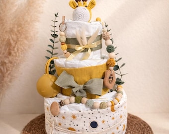 Diaper cake giraffe yellow/green, diaper cake neutral, baby gift