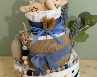 Diaper cake boy, handmade baby gift, personalized, baby shower gift