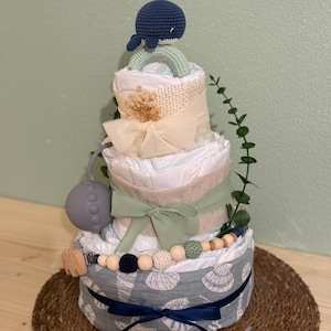 Diaper cake blue, diaper cake boy, whale, gift for birth