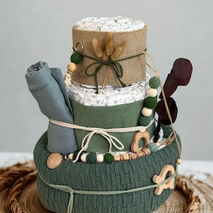 Diaper cake neutral plastic-free sustainable Boho Eco gift for birth handmade, Eco diaper cake girl, diaper cake boy