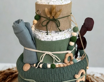 Diaper cake neutral plastic-free, sustainable Boho Eco gift for birth handmade, Eco diaper cake girl, diaper cake boy