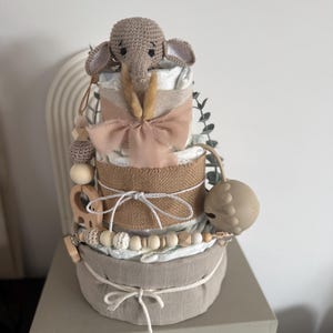 Diaper cake white / cream neutral elephant, perfect gift, birth gift, diaper cake unisex, handmade and personalized