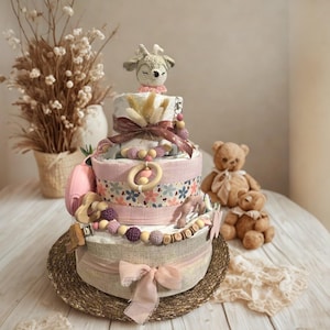 Windeltorte Mädchen,  Rosa Elefant/Reh , Windeltorte Mädchen, Personalisierte Windeltorte, Baby Party Geschenk