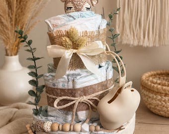 Handmade diaper cake, diaper cake for girls, boys, baby shower gift, personalized diaper cake, gift for lion cubs
