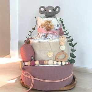 Diaper cake girl &quot;Spring Elephant&quot;, handmade diaper cake, gift for birth, baby gift personalized