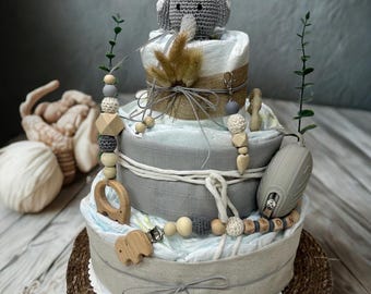 Windeltorte grau/ beige neutral Elefant, Perfekte Geschenk ,handgefertigt und personalisiert