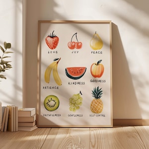 Früchte des Geistes Kunst Bibel Moderne Jesus Poster Niedlicher christlicher Druck Verspielte Göttliche Wanddekor Sonntagsschuldekor Girly Bibelkunst Schrift