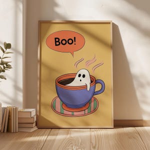 Coffee Lovers Halloween Cute Ghost Art Cafe Decoration Ghost Print Kitchen Station Halloween Coffee Shop Decor Ghostly Poster Espresso Club