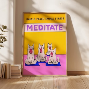 School Counselor Office Poster Therapist Meditation Decor Yoga Cat Mom Gift Retro Self Care Cute Mindful Wall Artful Cat Lover Mental Health