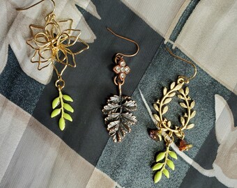 Wire Wrapped flowers leaf branch leaf earrings leaf flower earrings handmade dangle drop earrings gold plated earrings
