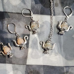 Tea pot Jewelry set necklace earrings 2 piece matching jewelry set tea time necklace tea time  earrings handmade