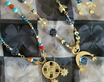 Moon and stars necklace and earrings set celestial jewelry heavenly bodies galaxy outer space