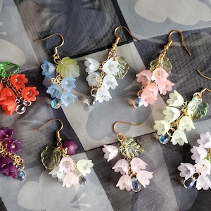 Lily of the valley earrings lily flower earrings dainty many color choices handmade floral earrings dangle drop