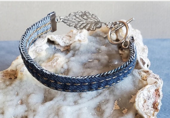 Repurposed Upcycled Jeans adjustable Anklet or Bracelet