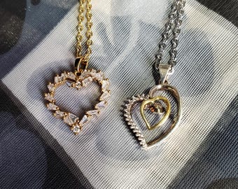 Cubic zirconia heart necklace CZ heart dainty love friendship compassion handmade