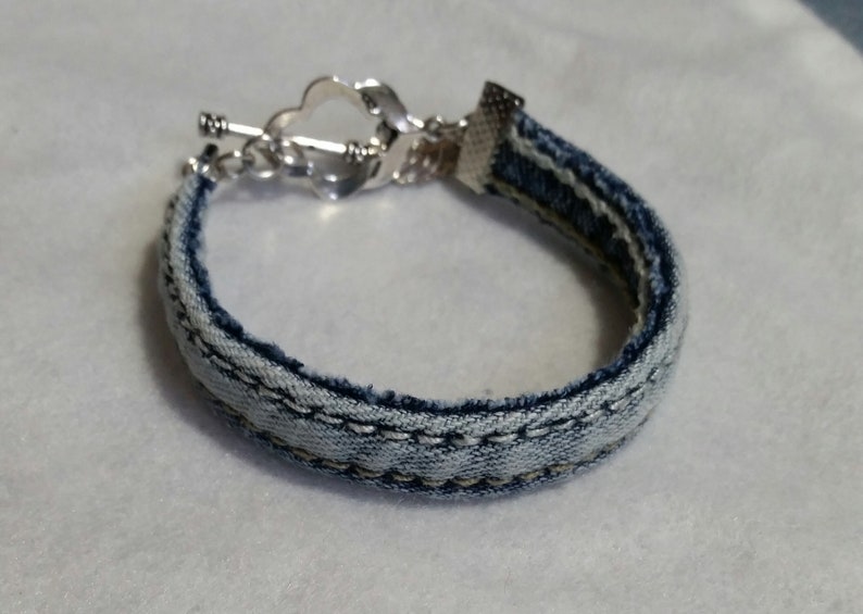 Denim blue jean bracelet leaf charm bracelet leaf toggle clasp boho bracelet gift for her