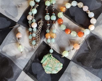 Matching jewelry imperial jasper pendant quartz carnelian beaded necklace bracelet earrings handmade gemstone jewelry