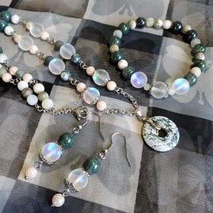 Dazzling beaded necklace with matching dangle drop earrings 2 piece jewelry set handmade necklace and earrings amazonite and jasper image 14
