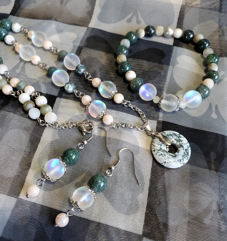Dazzling beaded necklace with matching dangle drop earrings 2 piece jewelry set handmade necklace and earrings amazonite and jasper image 14