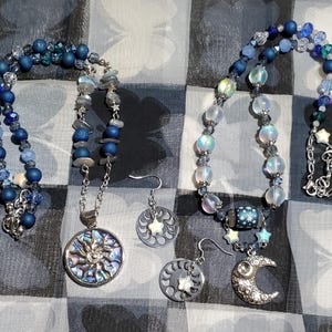 Labradorite Moon & Stars Jewelry Set: Celestial Necklace Earrings