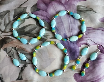 atching bracelet and earrings set aqua turquoise Czech beads size choices  handmade earrings dangle drop earrings