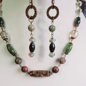 Dazzling beaded necklace with matching dangle drop earrings 2 piece jewelry set handmade necklace and earrings amazonite and jasper image 9