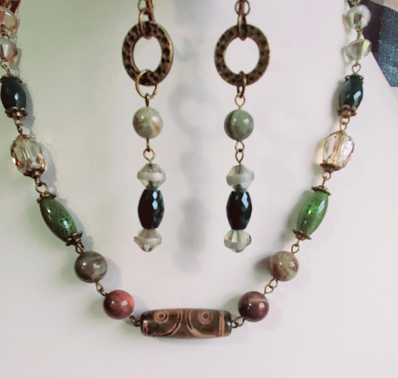Dazzling beaded necklace with matching dangle drop earrings 2 piece jewelry set handmade necklace and earrings amazonite and jasper image 9