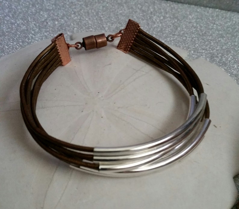 Womens braceletmulti cord leatherleather jewelryleather and silverbeaded leather braceletcuff braceletbanglehandmadewomen/'s jewelry