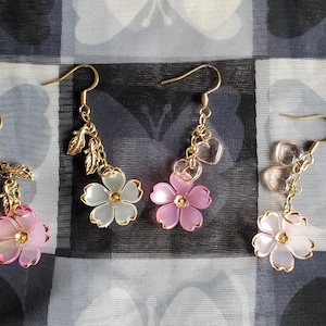 Flower leaf heart dangle drop earrings floral jewelry handmade