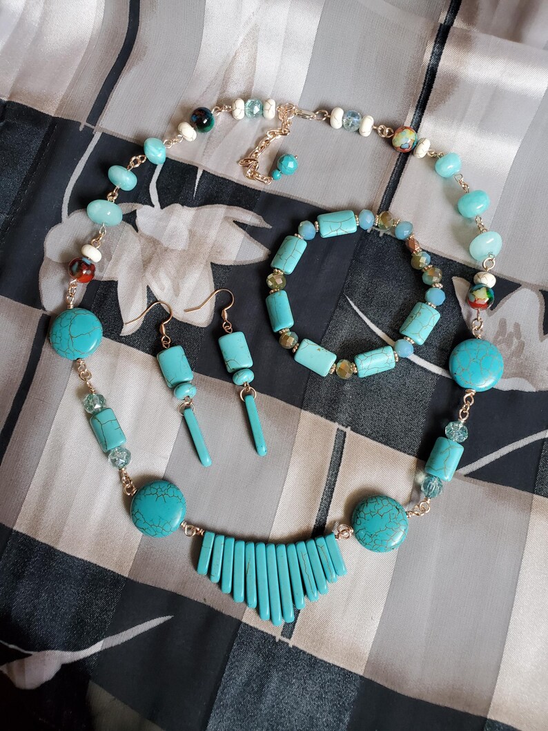 Starfish scallop shell jewelry set 3 piece matching set beach tropical jewelry necklace memory wire bracelet dangle drop earrings handmade image 14
