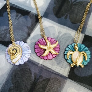 Starfish sea turtle nautilus necklace carved shell flower Ocean Beach jewelry