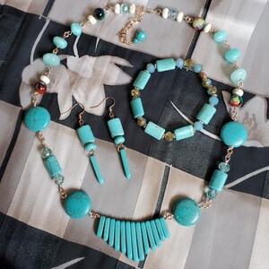 Dazzling beaded necklace with matching dangle drop earrings 2 piece jewelry set handmade necklace and earrings amazonite and jasper image 11