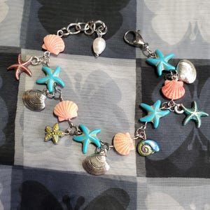 Seashell starfish scallop shell ocean theme bracelet adjustable handmade charm bracelet